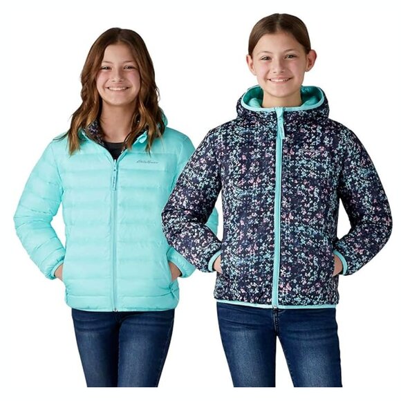 Eddie Bauer Girls Reversible Hooded Jacket Weather Resistant Down Coat for Girls